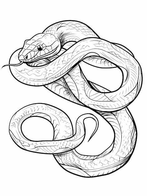 Photo a simple beautiful black and white illustration of a snake used for coloring stencil ai image