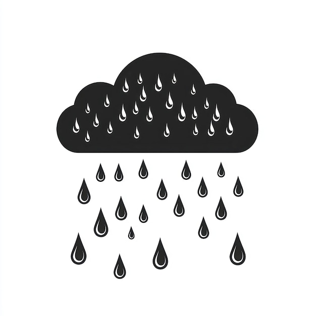 Simple black cloud with falling raindrops icon on white background Generative AI