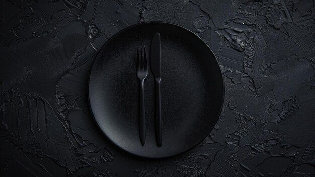 A simple black plate with a fork and knife Perfect for foodrelated designs