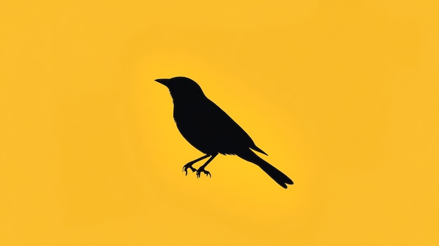 A simple black silhouette of a bird against a yellow background