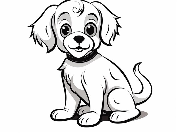 simple black and white line art of a dog for kids