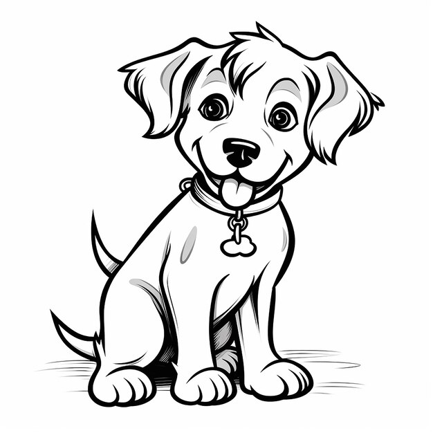 simple black and white line art of a dog for kids