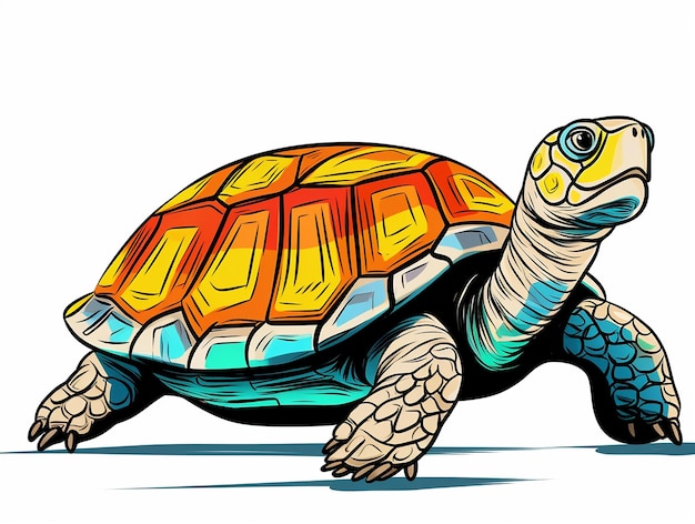 Simple black and white line art of a Turtle for a kids coloring book