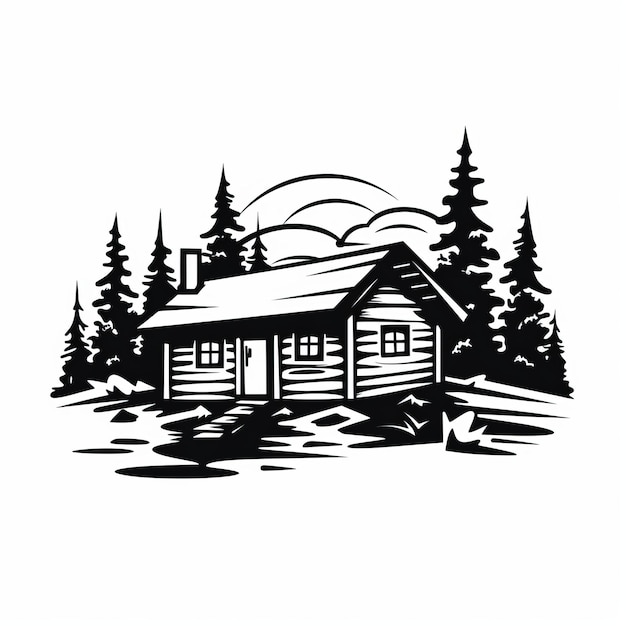 Photo simple black and white mountain cabin vector illustration