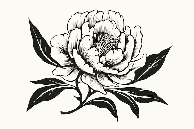 Simple black and white peony pattern drawing flower