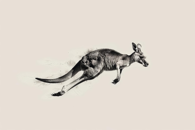 Photo a simple black and white sketch of a kangaroo leaping through the air a minimalist black and white sketch of a kangaroo in midjump