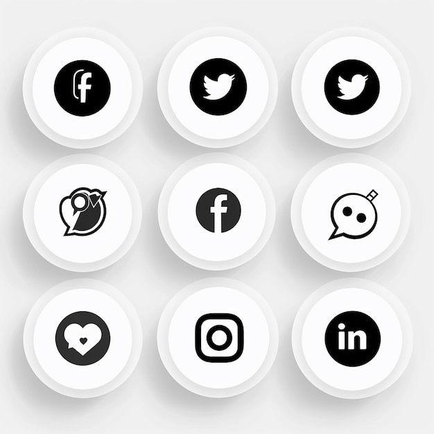 simple black and white social media icons