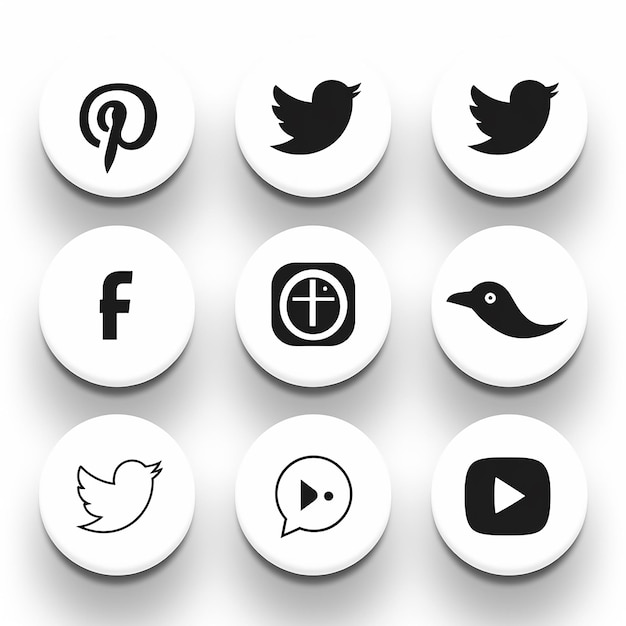 simple black and white social media icons