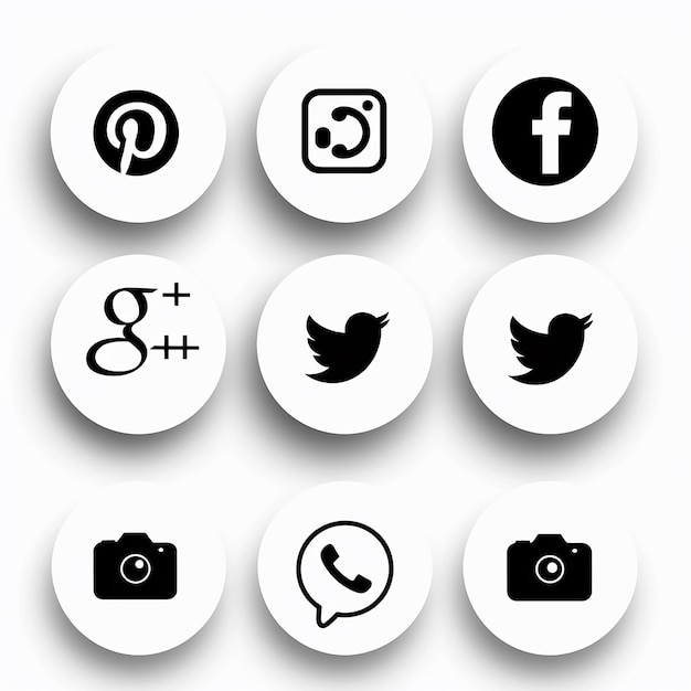 simple black and white social media icons