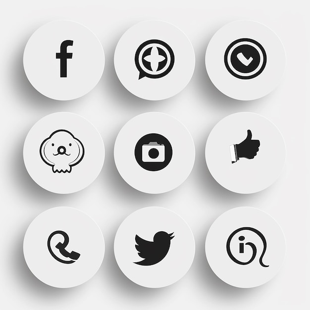 simple black and white social media icons