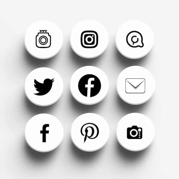 simple black and white social media icons