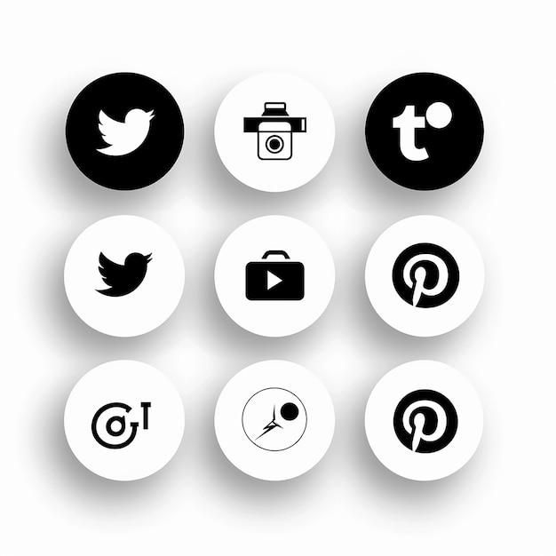 simple black and white social media icons