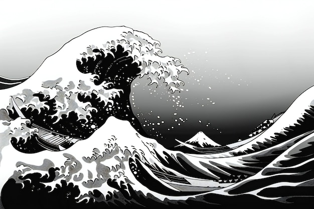 A simple black and white style drawing of an ocean wave on a plain background with no shading or gr