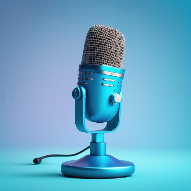 simple blue mic on a blue flat Background, clean and minimalist