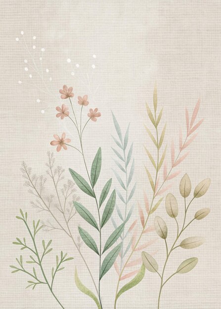 Simple Border with Muted Pastel Medicinal Plants on Light Textured Canvas