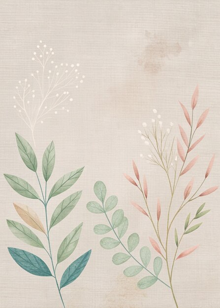 Photo simple border with muted pastel medicinal plants on light textured canvas