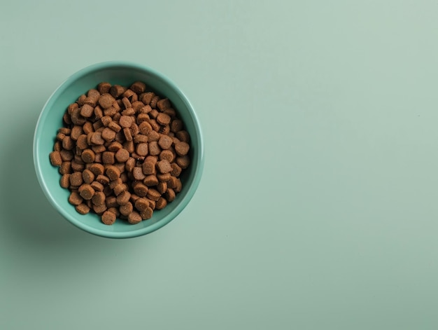 Photo a simple bowl filled with dog food on a green surface