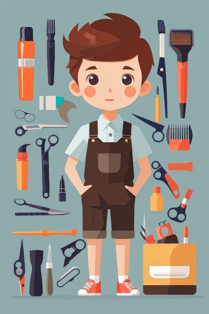 simple Boy cute vector design Hair Stylist flat