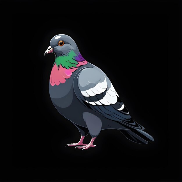 simple bright cartoon pigeon on a black background icon logo