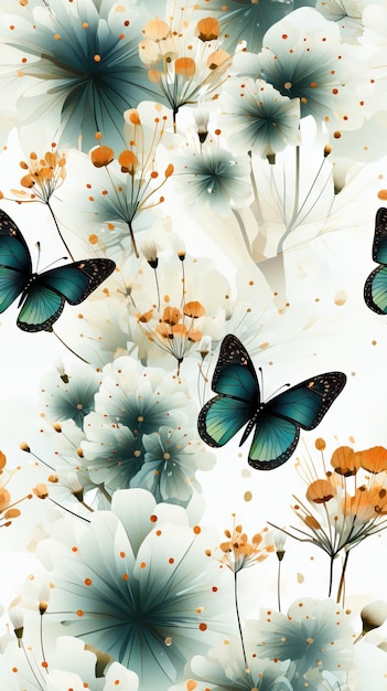 Simple Butterfly Seamless Pattern with Silver Flakes AI Generated