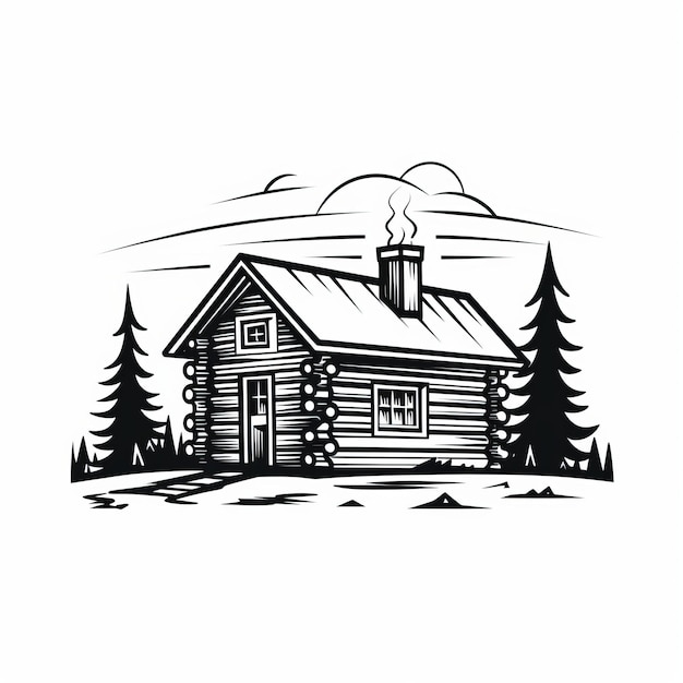 Simple Cabin Illustration Bold Black And White Logo Style Art