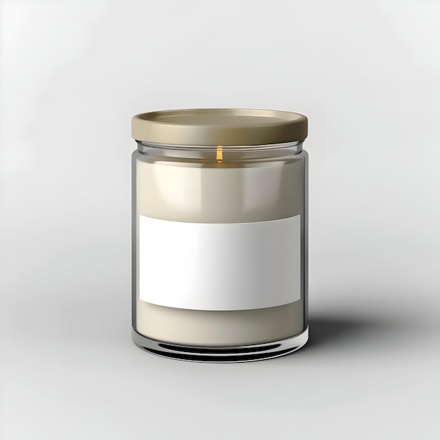 Photo simple candle label mockup blank white label on glass jar isolated on white background