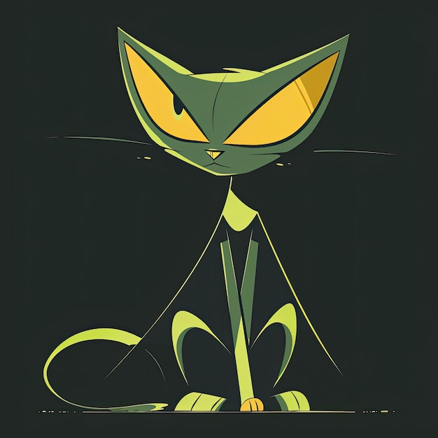 Photo a simple cartoon drawing of an anthropomorphic cat with a green and yellow colour palette