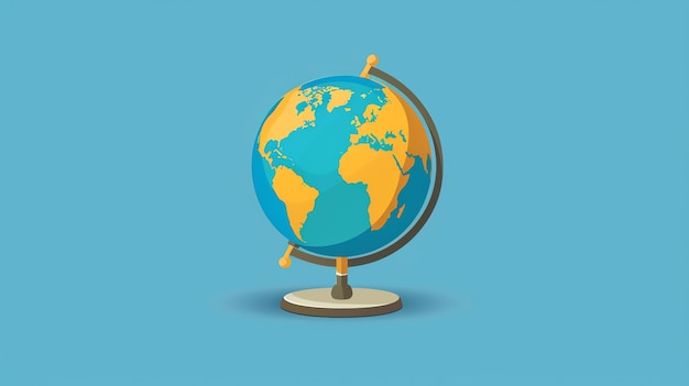 A simple cartoon illustration of a globe on a blue background