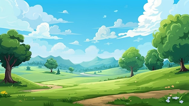 Simple cartoon style of beautiful scenery