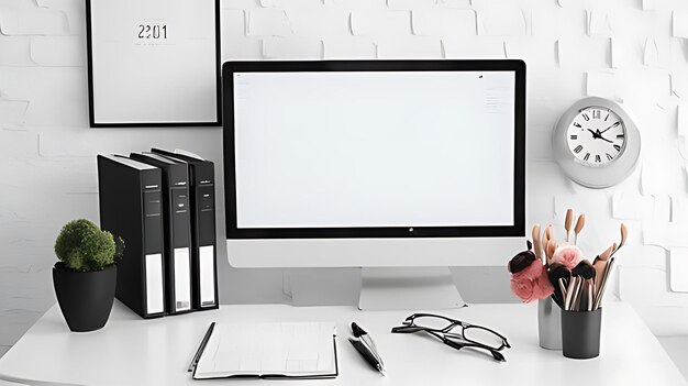 A simple and clean image of a laptop on a wooden desk perfect for illustrating remote work or produ