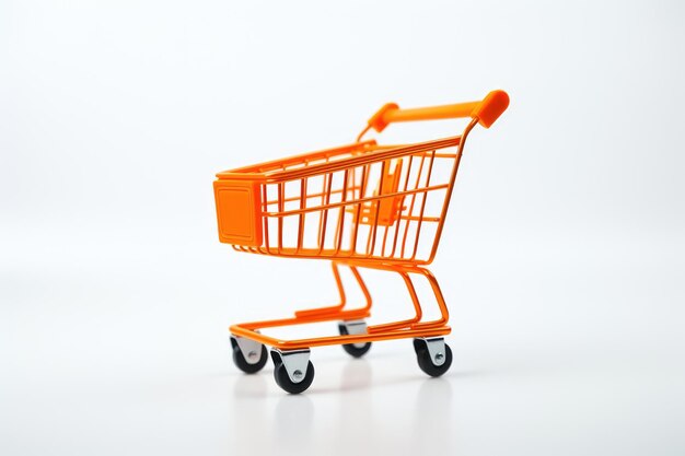 A simple and clean image of shopping cart with no people emphasizing the concept of sale and purchase in the retail industry