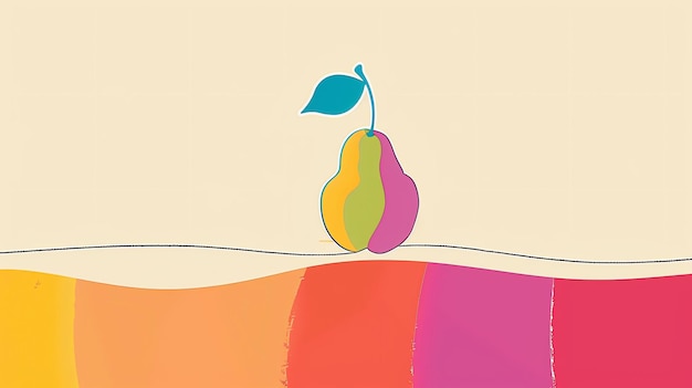 A simple and colorful illustration of a pear The pear is made up of multiple colors including yellow green blue and pink