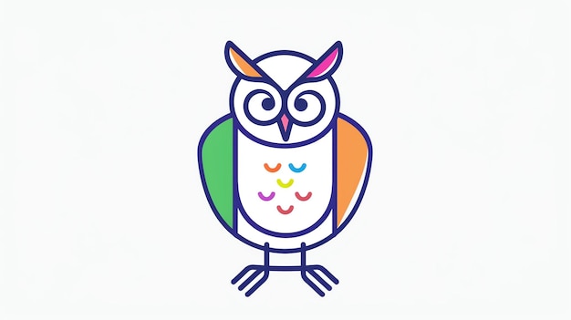 A simple and colorful line drawing of an owl The owl has large round eyes and a hooked beak