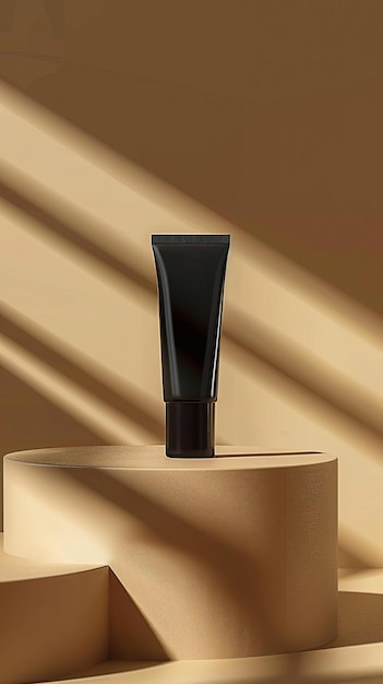 Simple cosmetic background with black tube on the podium with shadow