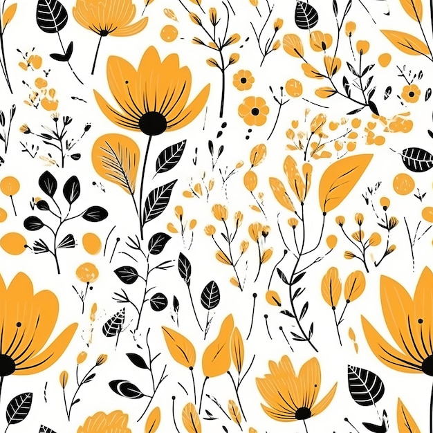 Simple and decorative handdrawn yellow flowers in a Scandinavianstyle floral seamless pattern AI generation