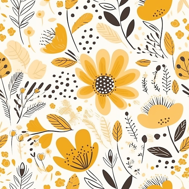 Simple and decorative handdrawn yellow flowers in a Scandinavianstyle floral seamless pattern AI generation