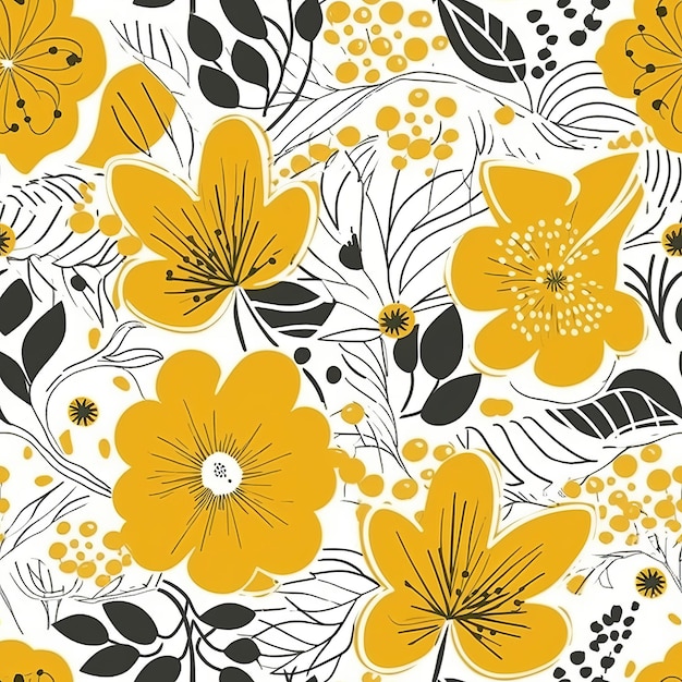 Simple and decorative handdrawn yellow flowers in a Scandinavianstyle floral seamless pattern AI generation