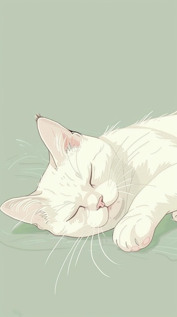 Simple Digital Artwork of a Sleeping Cat with Pastel Background