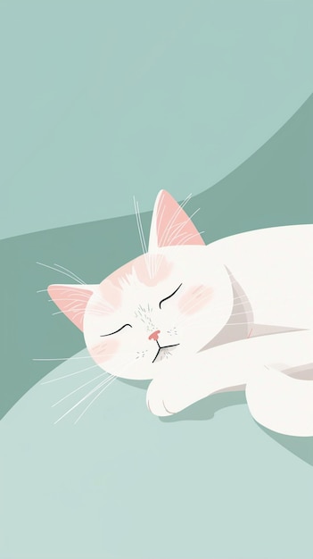 Simple Digital Artwork of a Sleeping Cat with Pastel Background