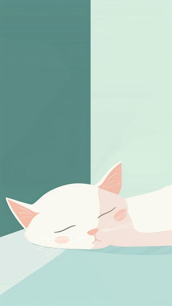 Simple Digital Artwork of a Sleeping Cat with Pastel Background