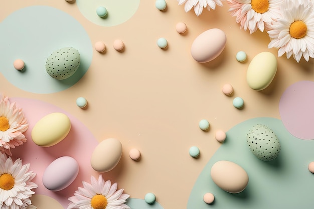 A simple Easterthemed backdrop featuring pastel shades such as pink or blue adorned with a plain white egg Generative AI