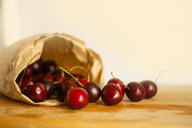 Simple ecofriendly paper bag with burgundy cherries