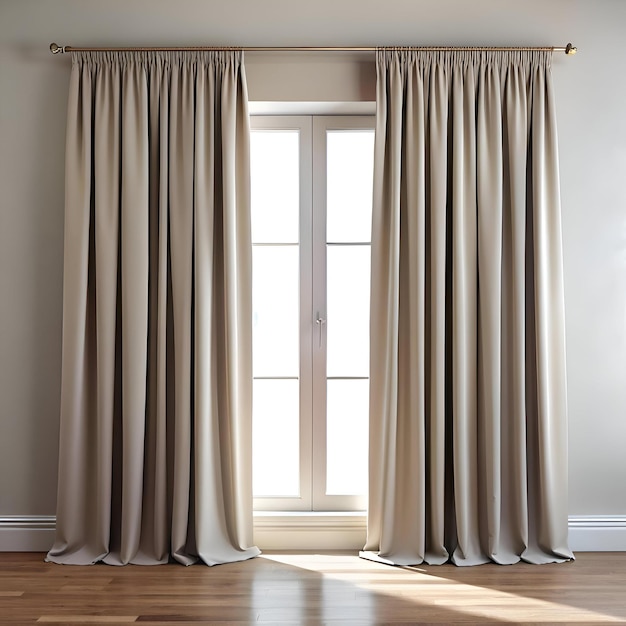 Photo simple and elegant beige curtains framing a bright window creating a welcoming and airy atmosphere for any home