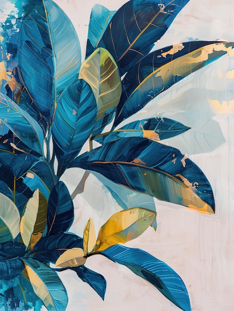 Simple and Elegant Composition of Blue Leaves in Watercolor