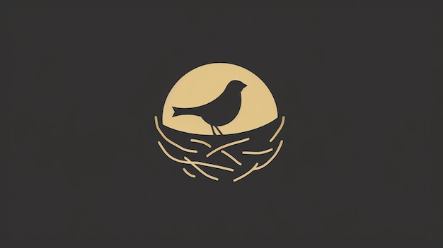 A simple and elegant logo featuring a bird sitting in a nest The bird is facing the viewer with its wings spread out