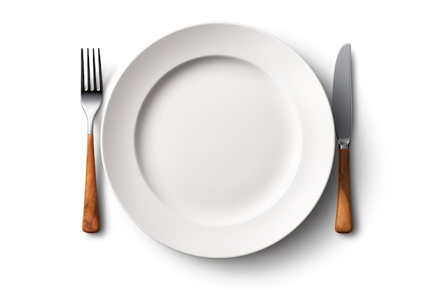 A Simple Yet Elegant Table Setting With Wooden Handled Utensils on a Clear PNG or White Background