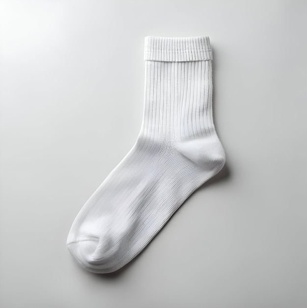 Photo a simple yet essential piece of clothing a white cotton sock lays flat against a white background