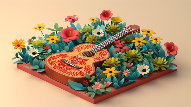 Simple flat design icon Music and Flowers Tiles concept showcasing traditional Colombian music and f