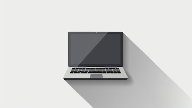 A simple flat design of a laptop computer with a long shadow