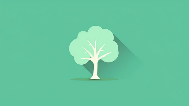 Photo a simple flat design of a tree with a long shadow on a green background